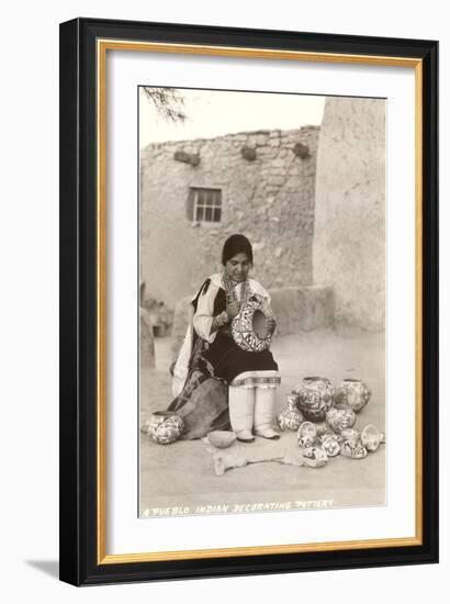 Acoma Pueblo Indian Woman Decorating Pottery-null-Framed Art Print