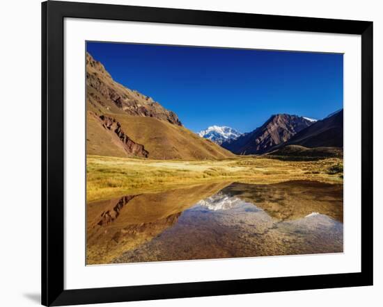 Aconcagua Mountain reflecting in the Espejo Lagoon, Aconcagua Provincial Park, Central Andes, Mendo-Karol Kozlowski-Framed Photographic Print