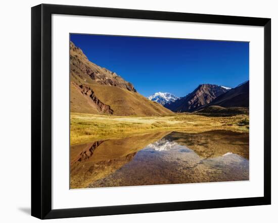 Aconcagua Mountain reflecting in the Espejo Lagoon, Aconcagua Provincial Park, Central Andes, Mendo-Karol Kozlowski-Framed Photographic Print