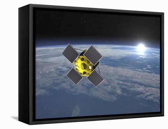 Acrimsat Satellite Orbiting Earth and Rising Sun-null-Framed Stretched Canvas