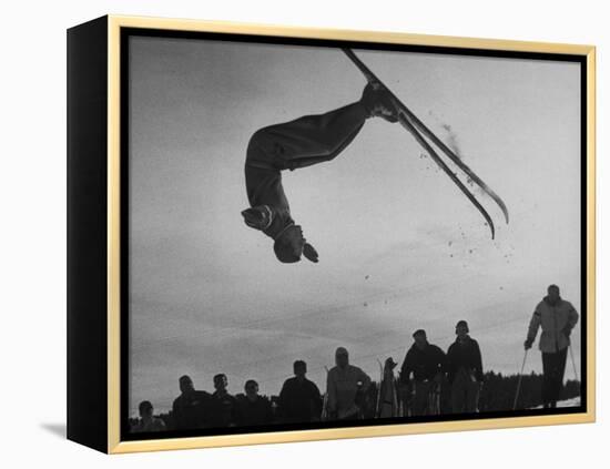 Acrobatic Skier Jack Reddish in Somersault at Sun Valley Ski Resort-J^ R^ Eyerman-Framed Premier Image Canvas