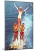 Acrobatic Water Skiing, Retro-null-Mounted Art Print