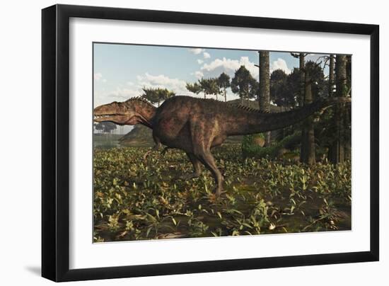 Acrocanthosaurus Dinosaur Roaming a Cretaceous Landscape-Stocktrek Images-Framed Art Print