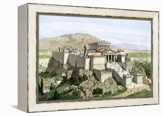 Acropolis of Ancient Athens, Crowned by the Parthenon and a Statue of Athena-null-Framed Premier Image Canvas