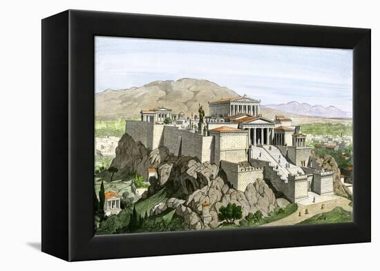 Acropolis of Ancient Athens, Crowned by the Parthenon and a Statue of Athena-null-Framed Premier Image Canvas