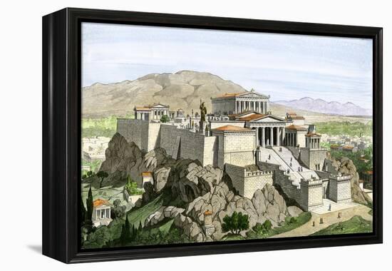 Acropolis of Ancient Athens, Crowned by the Parthenon and a Statue of Athena-null-Framed Premier Image Canvas