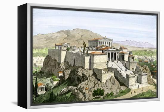 Acropolis of Ancient Athens, Crowned by the Parthenon and a Statue of Athena-null-Framed Premier Image Canvas