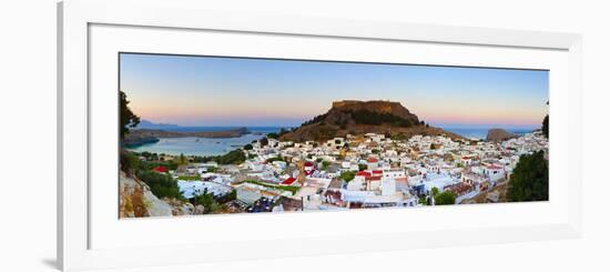 Acropolis of Lindos and Village Illuminated at Dusk, Lindos, Rhodes, Greece-Doug Pearson-Framed Photographic Print