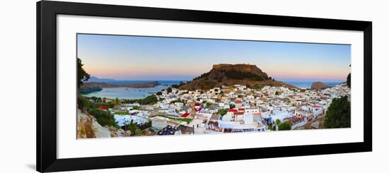 Acropolis of Lindos and Village Illuminated at Dusk, Lindos, Rhodes, Greece-Doug Pearson-Framed Photographic Print