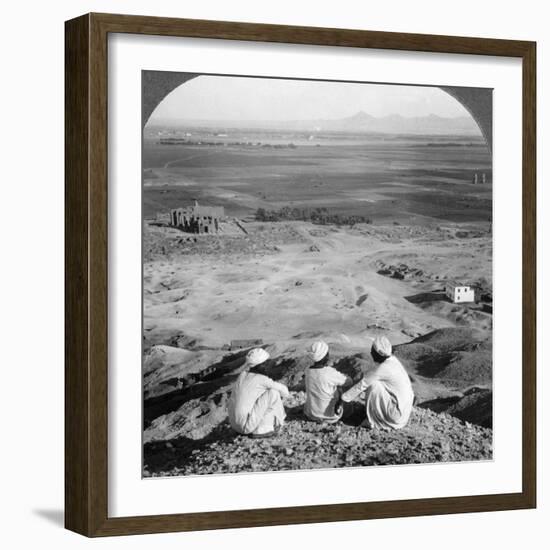 Across the Plain of Thebes and Past the Memnon Statues from the Cliffs, Egypt, 1905-Underwood & Underwood-Framed Photographic Print