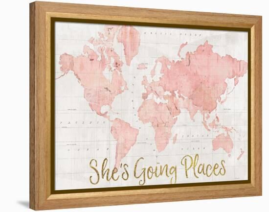 Across the World Shes Going Places Pink-Sue Schlabach-Framed Stretched Canvas