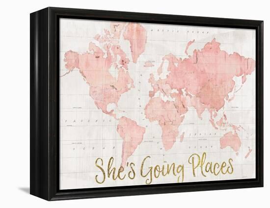 Across the World Shes Going Places Pink-Sue Schlabach-Framed Stretched Canvas