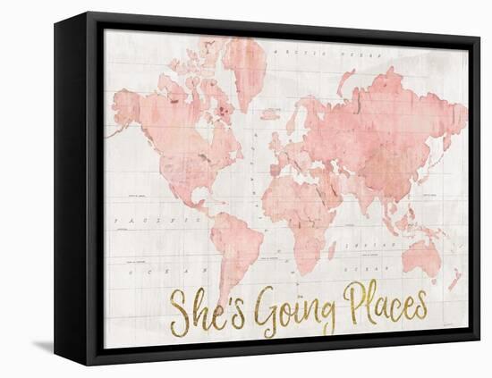 Across the World Shes Going Places Pink-Sue Schlabach-Framed Stretched Canvas