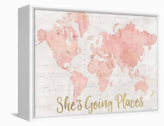 Across the World Shes Going Places Pink-Sue Schlabach-Framed Stretched Canvas