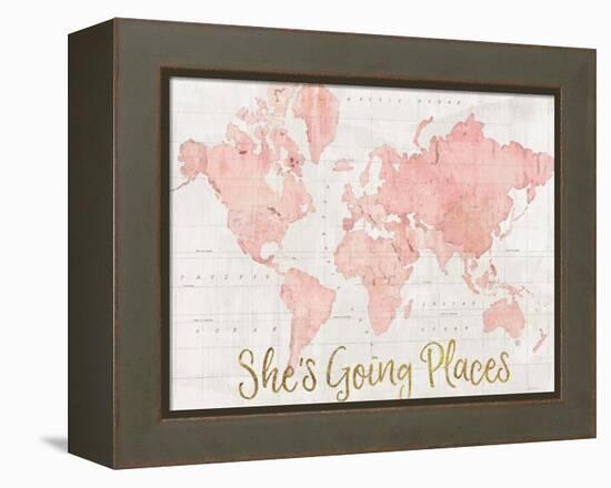 Across the World Shes Going Places Pink-Sue Schlabach-Framed Stretched Canvas