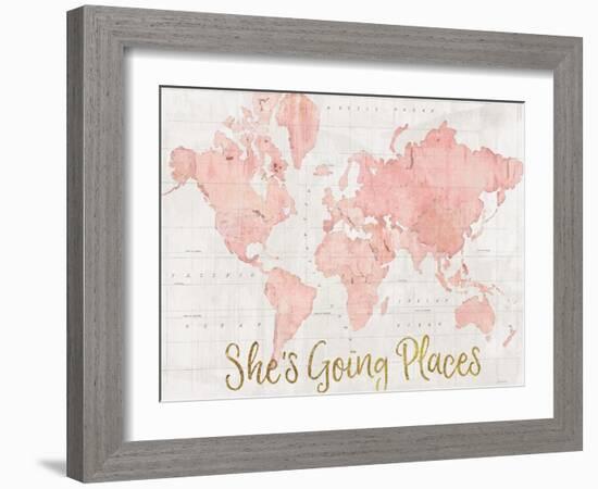 Across the World Shes Going Places Pink-Sue Schlabach-Framed Art Print