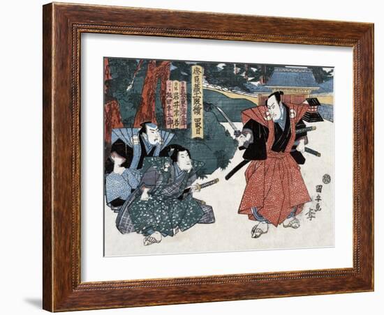 Act Four: Three Actors, One Brandishing a Sword, Japanese Wood-Cut Print-Lantern Press-Framed Art Print