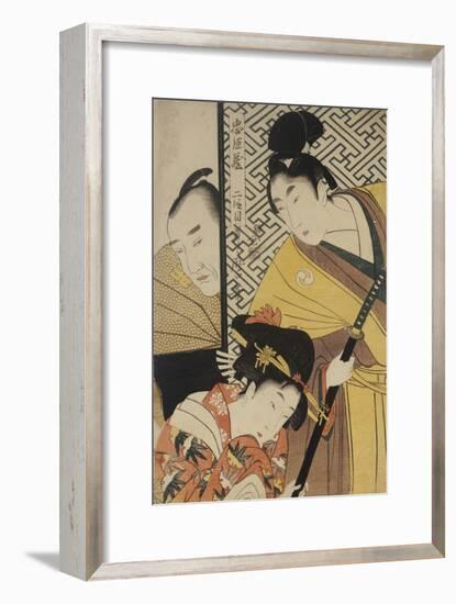 Act II of Chushingura, the Young Samurai Rikiya, with Konami, Honzo Partly Hidden Behind the Door-Kitagawa Utamaro-Framed Giclee Print