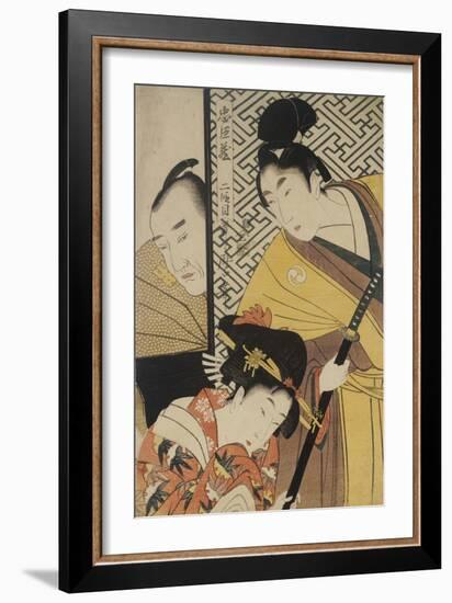 Act II of Chushingura, the Young Samurai Rikiya, with Konami, Honzo Partly Hidden Behind the Door-Kitagawa Utamaro-Framed Giclee Print