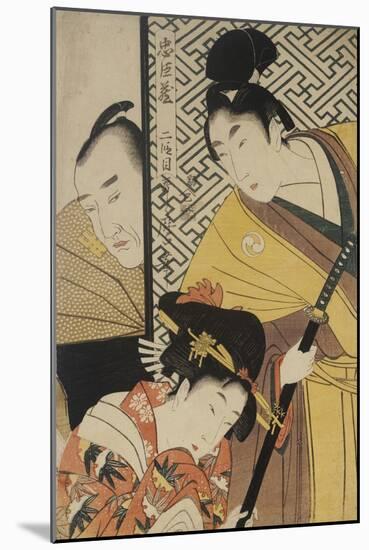 Act II of Chushingura, the Young Samurai Rikiya, with Konami, Honzo Partly Hidden Behind the Door-Kitagawa Utamaro-Mounted Giclee Print