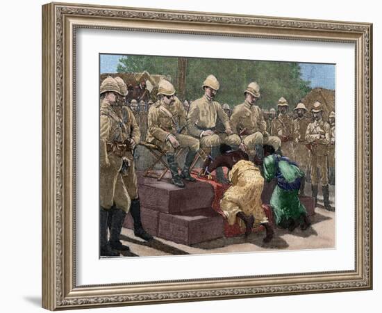 Act of Submission of Ashanti King Prempeh before the British Representative. Engraving, 1901. Color-Tarker-Framed Photographic Print