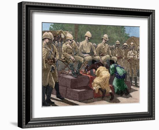 Act of Submission of Ashanti King Prempeh before the British Representative. Engraving, 1901. Color-Tarker-Framed Photographic Print