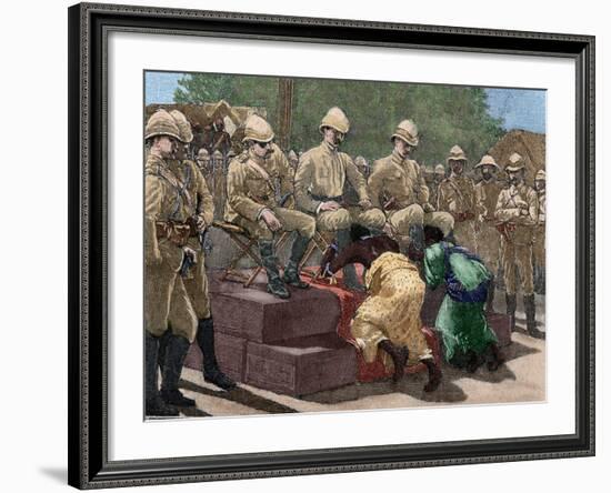 Act of Submission of Ashanti King Prempeh before the British Representative. Engraving, 1901. Color-Tarker-Framed Photographic Print