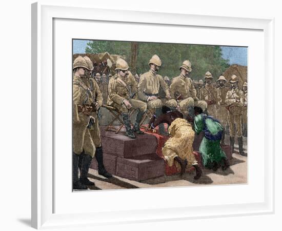 Act of Submission of Ashanti King Prempeh before the British Representative. Engraving, 1901. Color-Tarker-Framed Photographic Print
