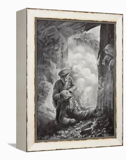 Acting Sergeant John Raynes Putting His Smoke-Helmet on Sergeant Ayres-Alfred Pearse-Framed Premier Image Canvas