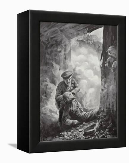 Acting Sergeant John Raynes Putting His Smoke-Helmet on Sergeant Ayres-Alfred Pearse-Framed Premier Image Canvas