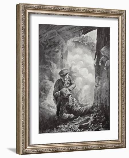 Acting Sergeant John Raynes Putting His Smoke-Helmet on Sergeant Ayres-Alfred Pearse-Framed Giclee Print