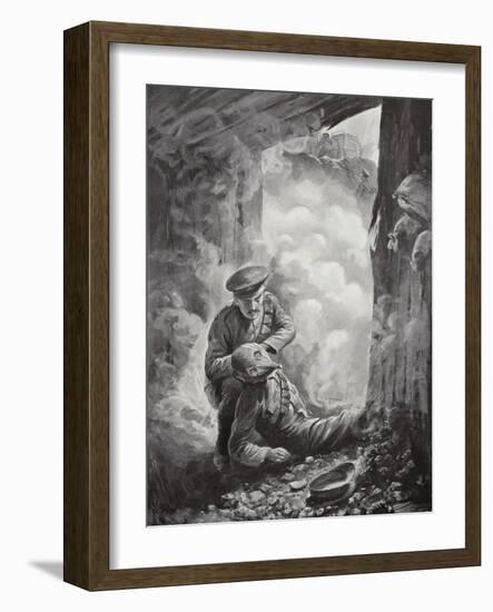 Acting Sergeant John Raynes Putting His Smoke-Helmet on Sergeant Ayres-Alfred Pearse-Framed Giclee Print