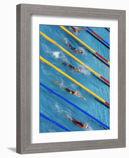 Action During Women's Backstroke Race, Athens, Greece-Paul Sutton-Framed Photographic Print