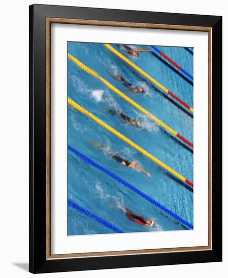 Action During Women's Backstroke Race, Athens, Greece-Paul Sutton-Framed Photographic Print