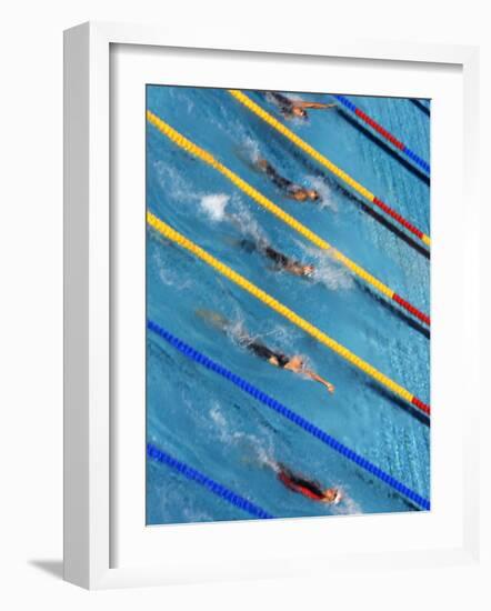 Action During Women's Backstroke Race, Athens, Greece-Paul Sutton-Framed Photographic Print