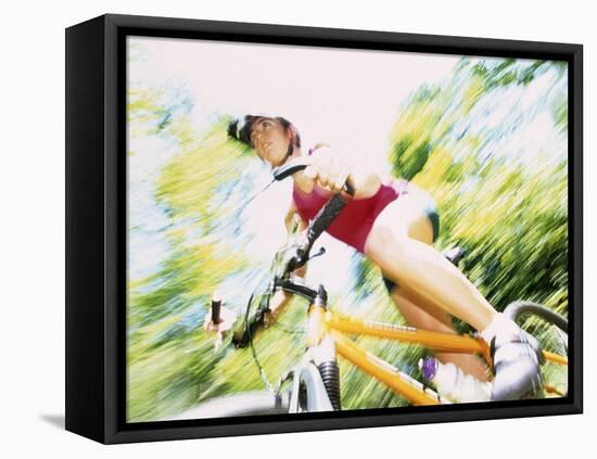 Action of Female Cyclist on Mountain Bike Riding Throught the Woods, Rutland, Vermont, USA-Chris Trotman-Framed Premier Image Canvas
