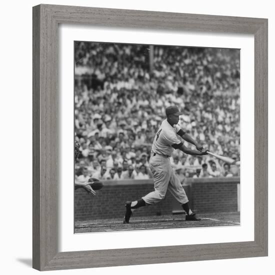 Action Shot of Chicago Cub's Ernie Banks Smacking the Pitched Baseball-John Dominis-Framed Premium Photographic Print