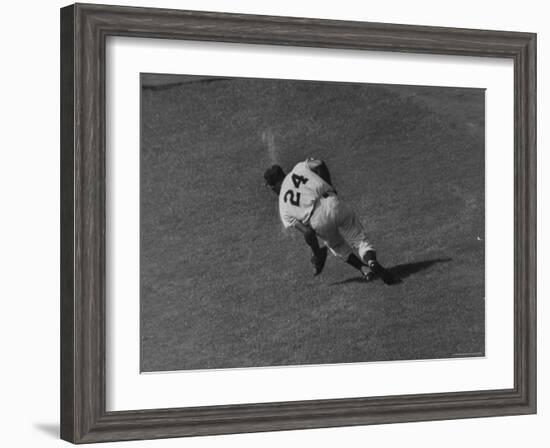 Action Shot of Willie Mays During the Giant Vs. Dodgers Game-Yale Joel-Framed Premium Photographic Print