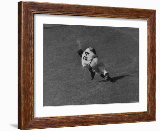 Action Shot of Willie Mays During the Giant Vs. Dodgers Game-Yale Joel-Framed Premium Photographic Print