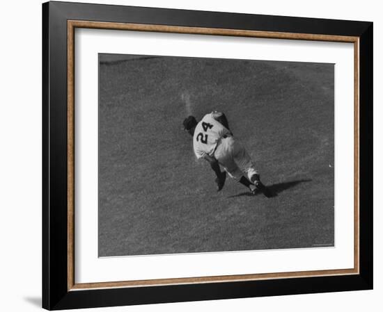 Action Shot of Willie Mays During the Giant Vs. Dodgers Game-Yale Joel-Framed Premium Photographic Print