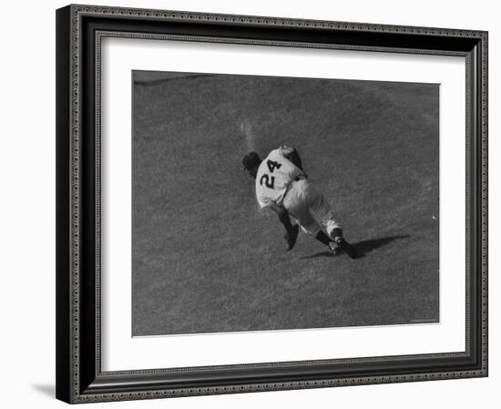 Action Shot of Willie Mays During the Giant Vs. Dodgers Game-Yale Joel-Framed Premium Photographic Print