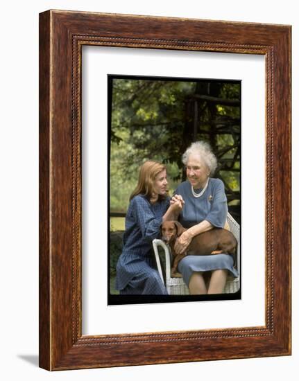 Activist for the Disabled, Helen Keller, with Pet Dog in Her Lap as She Meets Actress Patty Duke-Nina Leen-Framed Photographic Print