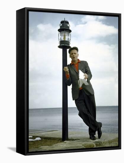 Actor Art Carney Leaning Against a Lamp Post-Leonard Mccombe-Framed Premier Image Canvas