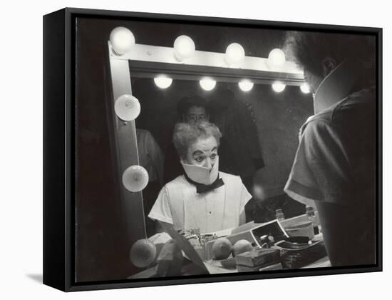 Actor Charles Chaplin Clowning at Make-Up Mirror During Filming of "Limelight"-W^ Eugene Smith-Framed Premier Image Canvas