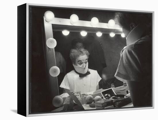 Actor Charles Chaplin Clowning at Make-Up Mirror During Filming of "Limelight"-W^ Eugene Smith-Framed Premier Image Canvas