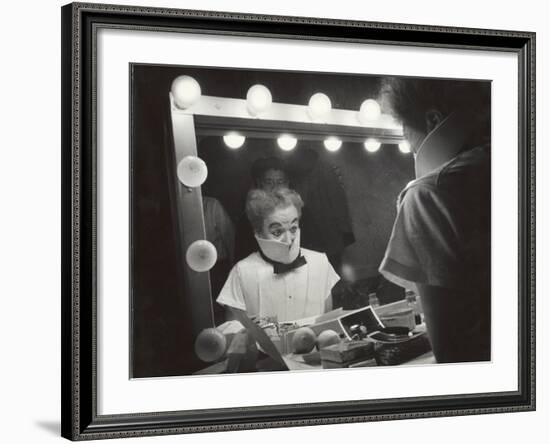 Actor Charles Chaplin Clowning at Make-Up Mirror During Filming of "Limelight"-W^ Eugene Smith-Framed Premium Photographic Print