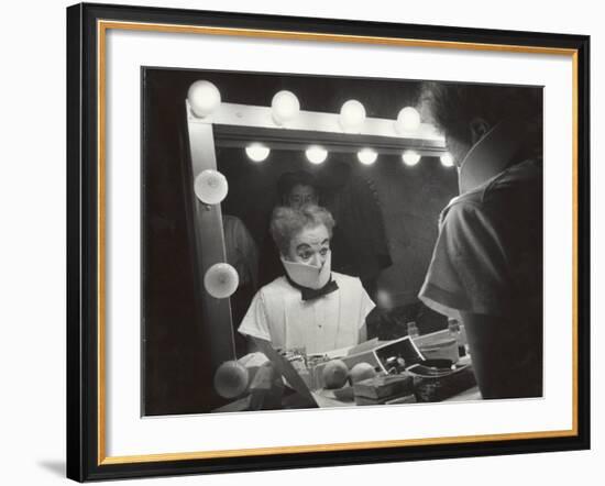 Actor Charles Chaplin Clowning at Make-Up Mirror During Filming of "Limelight"-W^ Eugene Smith-Framed Premium Photographic Print