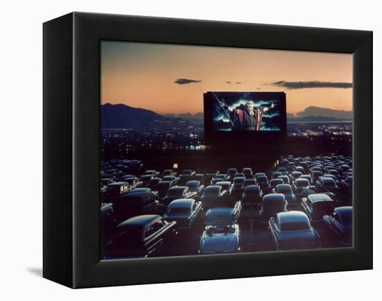 Actor Charlton Heston as Moses in "The Ten Commandments," Shown at Drive-in Theater-J^ R^ Eyerman-Framed Premier Image Canvas