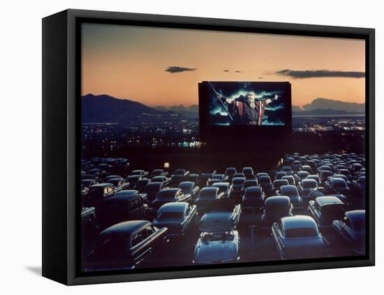 Actor Charlton Heston as Moses in "The Ten Commandments," Shown at Drive-in Theater-J^ R^ Eyerman-Framed Premier Image Canvas