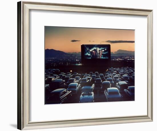 Actor Charlton Heston as Moses in "The Ten Commandments," Shown at Drive-in Theater-J^ R^ Eyerman-Framed Photographic Print